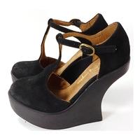 Original Jeffrey Campbell Size 3 Black Suede T bar Heel-less Wedges