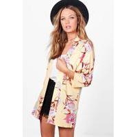 Oriental Floral Print Kimono - yellow