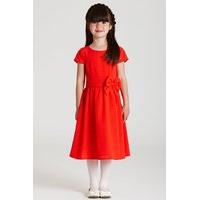Orange Cap Sleeve Bow Waist Dress