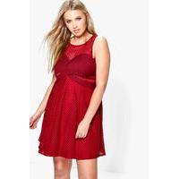 orla mesh panelled skater dress wine