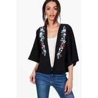 oriental embroidered print jacket black