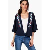 Oriental Embroidered Print Jacket - navy