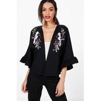 Oriental Embroidered Ruffle Sleeve Jacket - black