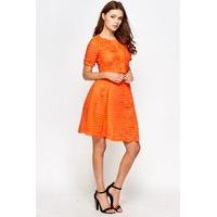 orange metallic ruffle skater dress