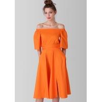 Orange Off the Shoulder Paneled Skirt Dress