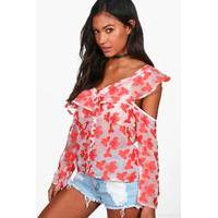 organza print ruffle shirt coral