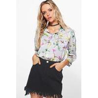 Oriental Oversized Printed Shirt - grey