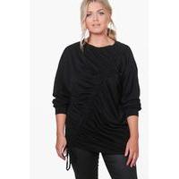 Orla Ruched Front Detail Oversized Sweat Top - black