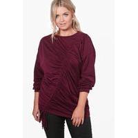 Orla Ruched Front Detail Oversized Sweat Top - burgundy