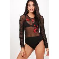 Oriental Mesh Ruched Body - black