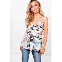 oriental print ruffle peplum cami white