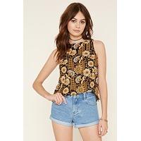 Ornate Print Tulip-Back Top