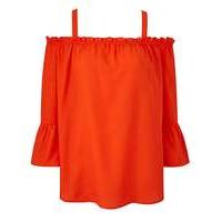 Orange Frill Hem Cold Shoulder Blouse