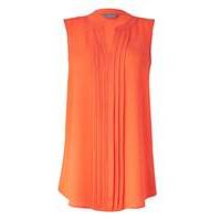 orange sleeveless pleat front blouse