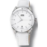 oris watch artix gt date white ceramic leather d