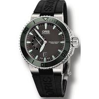 oris watch aquis date small second dark green rubber d