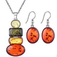 Orangle Natural Stone Gem Necklace Earrings Jewelry Set