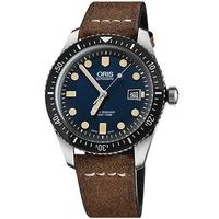 oris divers sixty five stainless steel brown leather strap watch 733 7 ...