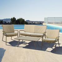 OSeasons Milos Rattan and Aluminium 4 Seater Lounge Set in Light Taupe with Cushions