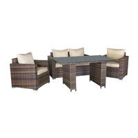 OSeasons Oxford Rattan Modular 4 Seater Lounge Set with Dining Table in Cappuccino