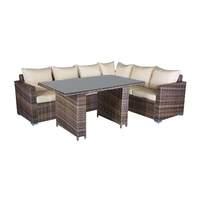 OSeasons Oxford Rattan Modular 5 Seater Corner Set with Dining Table in Cappuccino