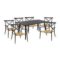 OSeasons Milos Rattan and Aluminium 6 Seater Casual Dining Set in Black