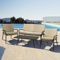 OSeasons Milos Rattan and Aluminium 4 Seater Lounge Set in Black with Cushions