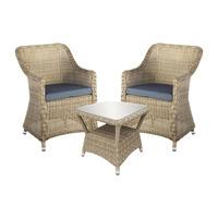 OSeasons Hampton Rattan Tea Set for Two with Flat Arm Chairs in Champagne