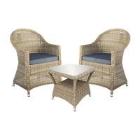 OSeasons Hampton Rattan Tea Set for Two with Round Arm Chairs in Champagne