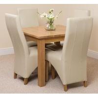 Oslo Solid Oak Dining Table and 4 Ivory Lola Leather Chairs