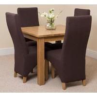 Oslo Solid Oak Dining Table and 4 Brown Lola Fabric Chairs