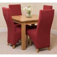 Oslo Solid Oak Dining Table and 4 Red Lola Fabric Chairs