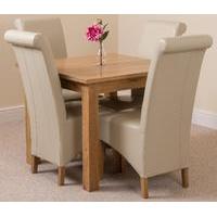 Oslo Solid Oak Dining Table and 4 Ivory Montana Leather Chairs