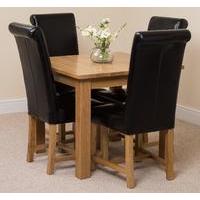 Oslo Solid Oak Dining Table and 4 Black Washington Leather Chairs