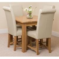 Oslo Solid Oak Dining Table and 4 Ivory Washington Leather Chairs