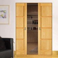 Oslo 4 Panel Oak Syntesis Double Pocket Door is Pre-finished