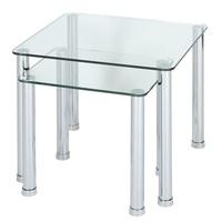 osian glass nesting tables in clear with chrome legs