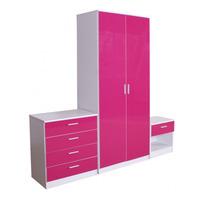 Ottawa 3 Piece Bedroom Set In Matt White And Pink High Gloss