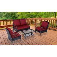 Outsunny 4 Pcs Rattan Wicker Set-Black + Red