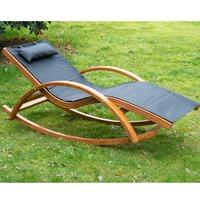 Outdoor Rocking Chair Recliner Pine Wood with Black Cushion