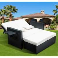 Outdoor 2 Seater Rattan Daybed with Footstool in Black