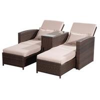Outdoor Garden Rattan Sofa Lounger Set in Brown with Cream Cushions