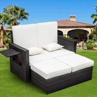 Outdoor 2 Seater Rattan Daybed with Footstool in Brown