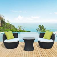 Outdoor Rattan 3 piece Stackable Vase Set with Coffee Table in Black