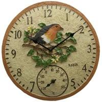 Outside In Robin Wall Clock & Thermometer 12\