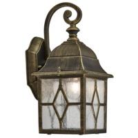 Outdoor Black/Gold Wall Lantern Light with Cathedral Lead Glass