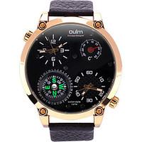 Oulm Men\'s Fashion Dual Time Zones Quartz Casual Compass Thermometer Watch Big Dial Watch Cool Watch Unique Watch