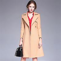 OULIE Women\'s Casual/Daily Simple CoatSolid Shirt Collar Long Sleeve Fall Winter Red Beige Wool Polyester Medium