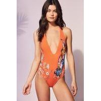 out from under foil deep plunging swimsuit dark orange