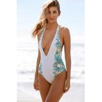 Out From Under Plunging V-Neck Printed Swimsuit, BLUE